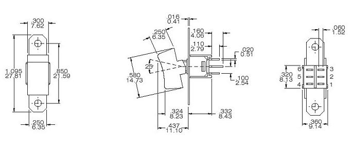 RS4-202R1 六腳兩檔 六腳 焊腳鈕子開(kāi)關(guān) 