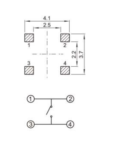 YX-TS-A005，3.7*3.7小型貼片輕觸開關(guān)電路圖